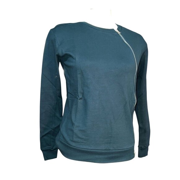 Universal Standard Meridian Zip Pullover Sweater Sz 4XS (XS 00-0) Teal Green Lon - Picture 6 of 15